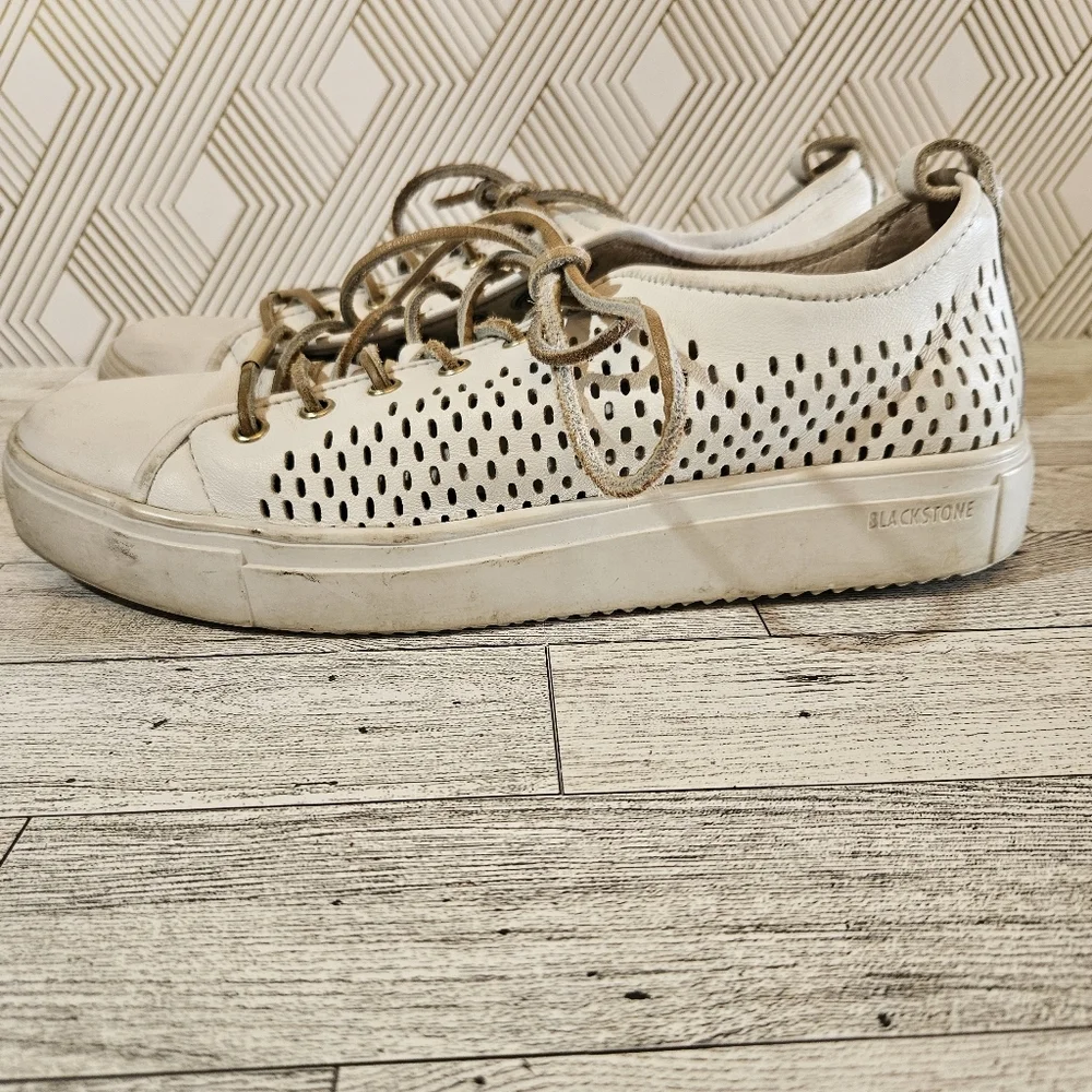 Blackstone PL87 Perforated White Leather Low Top Sneakers Size 40 - Picture 4 of 9